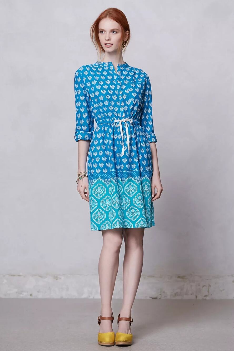 Anthropologie Meadow Rue Anila Dress Floral Coastal Cottagecore Boho Blue Size 4